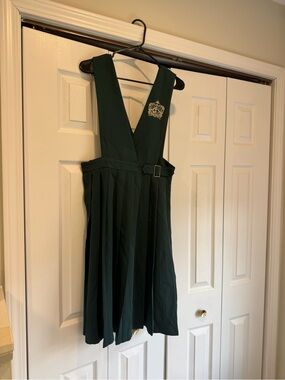 Dark Green Pinafore Dress with Crest Detail